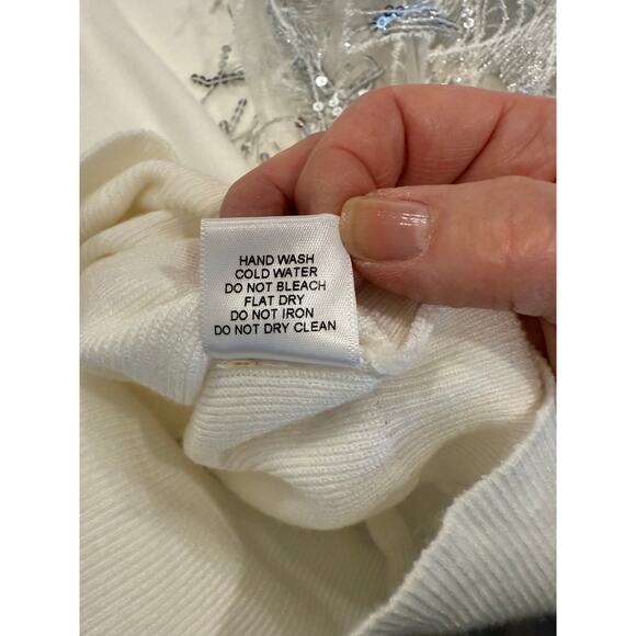 Hyfve Sweater Womens L Ivory Holiday Party Knit Sequin Fringe Sleeve Mock Neck - Picture 7 of 11